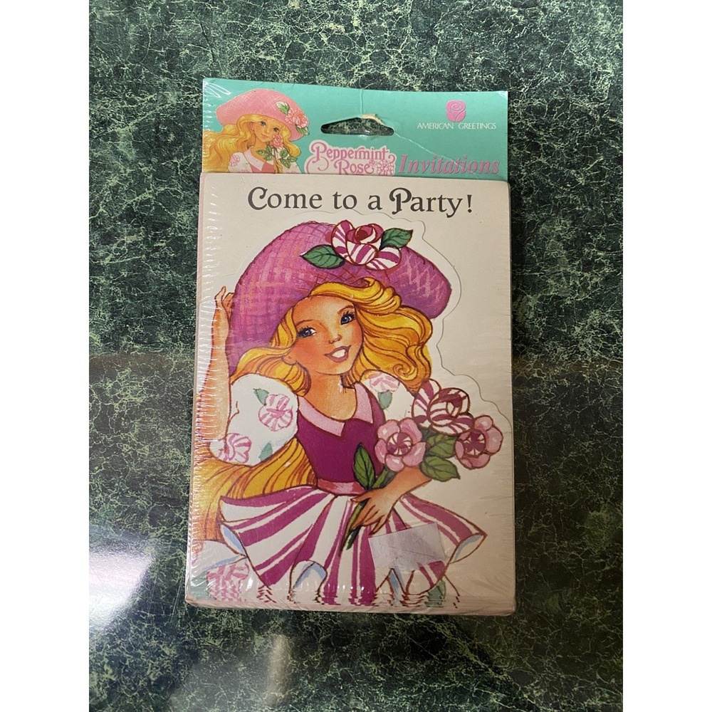 New Sealed Vintage Peppermint Rose Party Invitations 8 Cards & 8 Envelopes